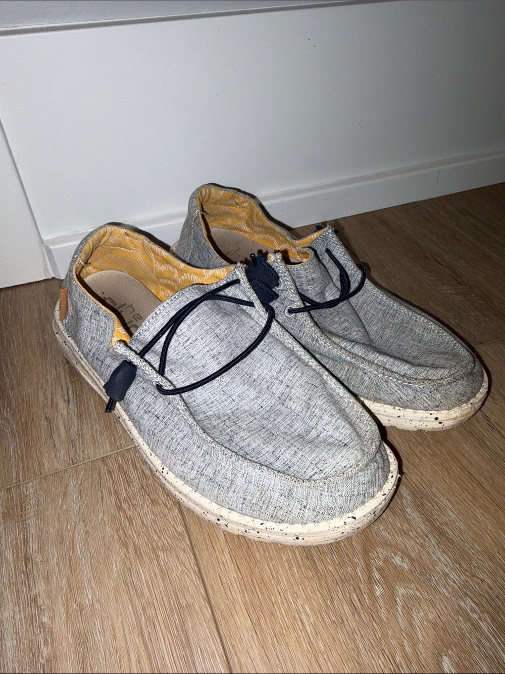 Casual Grey Slip-On Women’s Shoes with Navy Laces